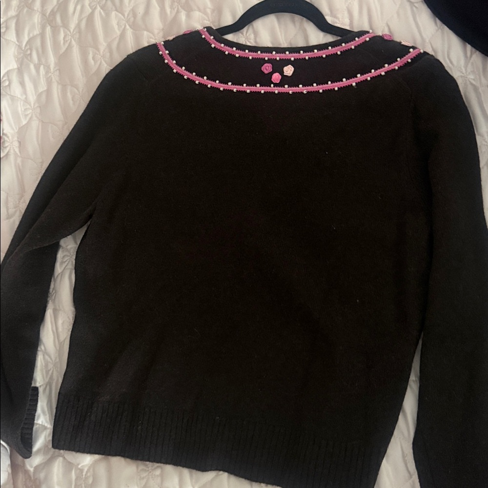 Vintage Lambswool Sweater Cardigan |Brown Pink Floral Cottagecore Soft Grunge XL - Picture 6 of 13
